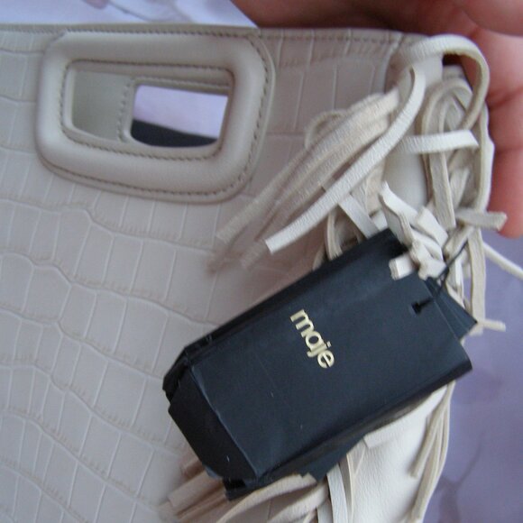 🍦 NWT $360 Maje Ecru Vanilla Leather Croco Fringe bag - Picture 9 of 15